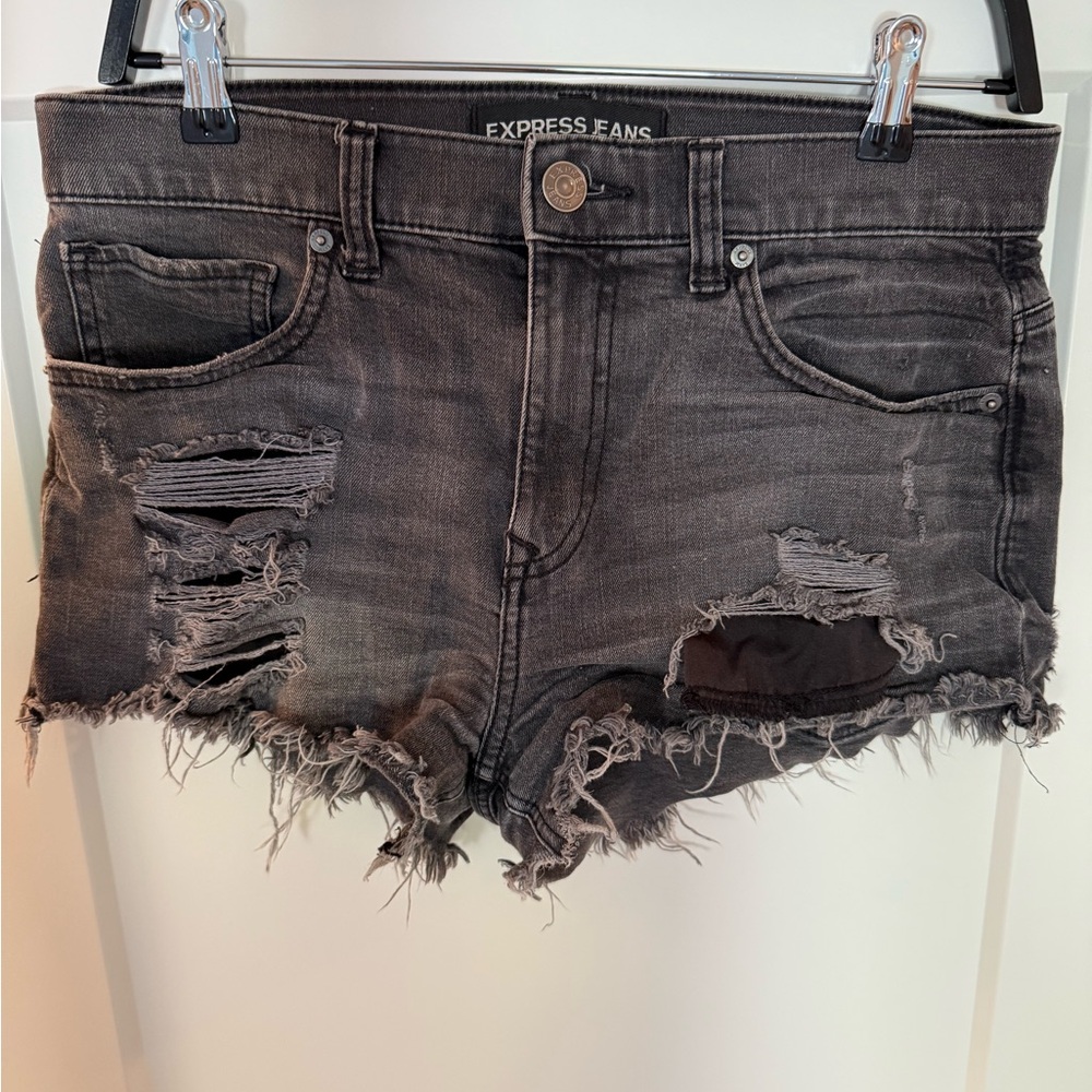 Express Black Distressed Jean Shorts